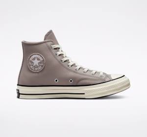 Zapatillas Altas Converse Chuck 70 Crafted Cuero Tenis Gris Negras | CV-637HLS