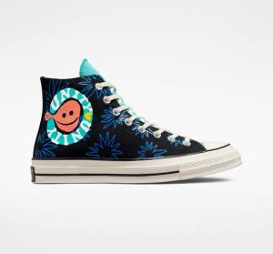 Zapatillas Altas Converse Chuck 70 Sunny Floral Tenis Negras Turquesa Azul Real | CV-206TFR