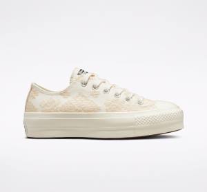 Zapatillas Bajas Converse Chuck Taylor All Star Lift Plataforma Tonal Embroidery Tenis Blancas | CV-531ZIY