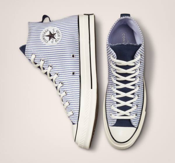 Zapatillas Altas Converse Chuck 70 Crafted Stripe Tenis Indigo | CV-074YXC