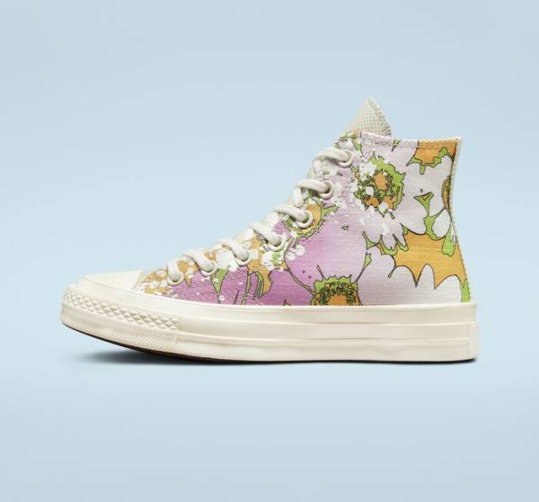 Zapatillas Altas Converse Chuck 70 Crafted Florals Tenis Rosas Verde Oliva | CV-317UEZ