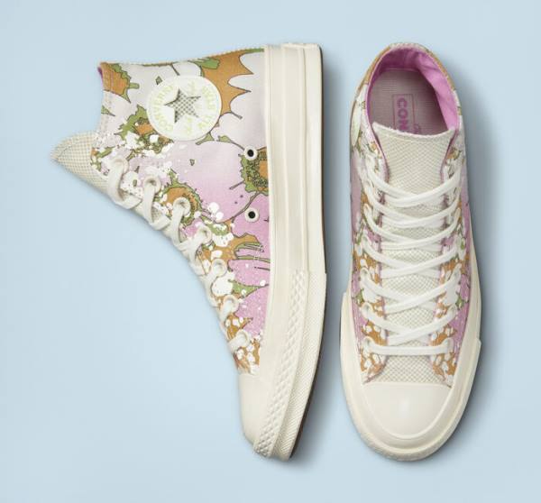 Zapatillas Altas Converse Chuck 70 Crafted Florals Tenis Rosas Verde Oliva | CV-317UEZ