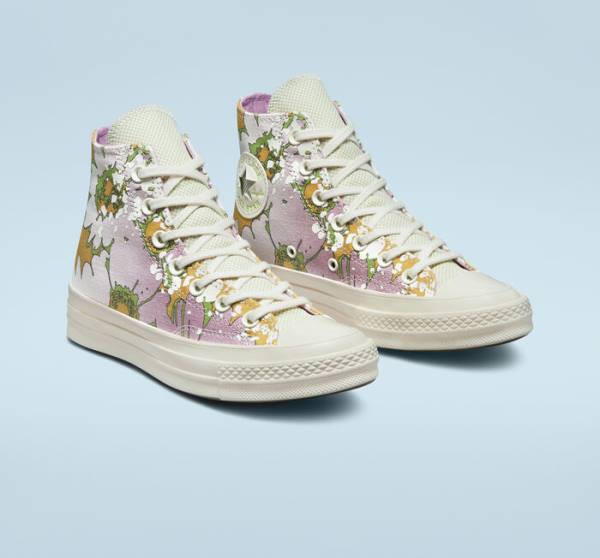 Zapatillas Altas Converse Chuck 70 Crafted Florals Tenis Rosas Verde Oliva | CV-317UEZ