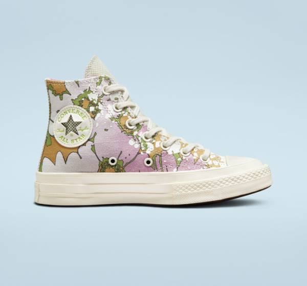 Zapatillas Altas Converse Chuck 70 Crafted Florals Tenis Rosas Verde Oliva | CV-317UEZ