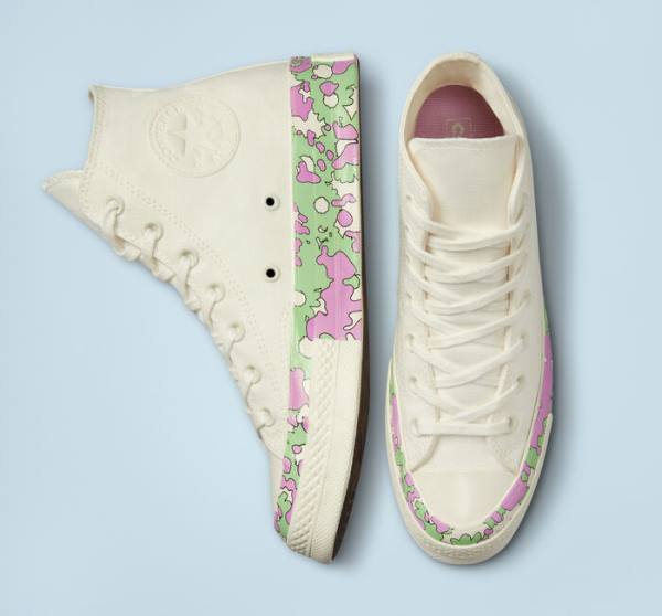 Zapatillas Altas Converse Chuck 70 Crafted Florals Tenis Rosas Verde Claro | CV-740PBM