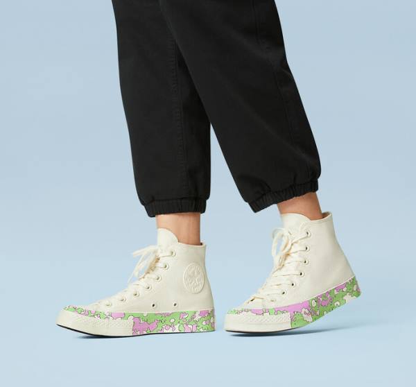 Zapatillas Altas Converse Chuck 70 Crafted Florals Tenis Rosas Verde Claro | CV-740PBM