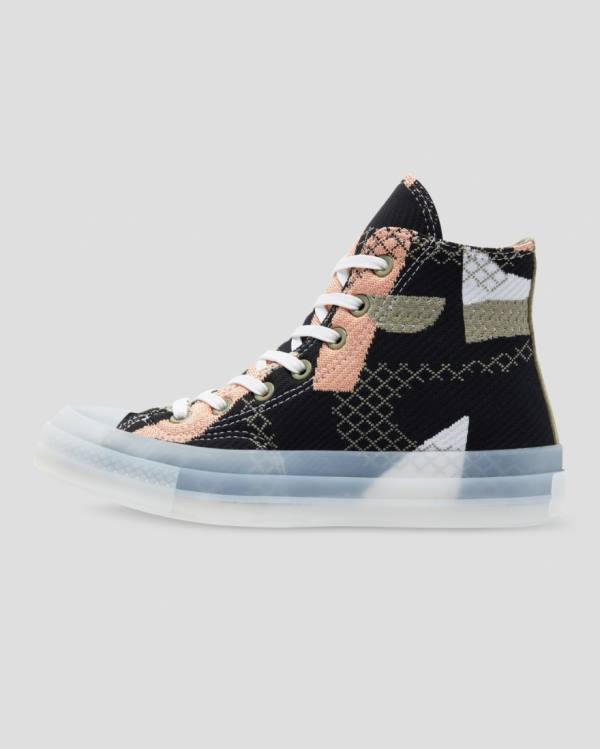 Zapatillas Altas Converse Chuck 70 Knit Print Tenis Negras Naranjas | CV-264MRY