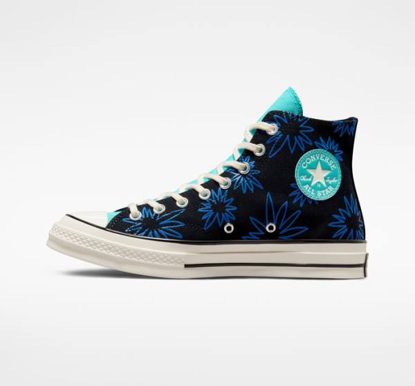 Zapatillas Altas Converse Chuck 70 Sunny Floral Tenis Negras Turquesa Azul Real | CV-206TFR