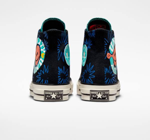 Zapatillas Altas Converse Chuck 70 Sunny Floral Tenis Negras Turquesa Azul Real | CV-206TFR