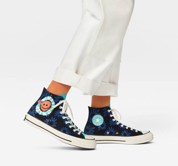 Zapatillas Altas Converse Chuck 70 Sunny Floral Tenis Negras Turquesa Azul Real | CV-206TFR