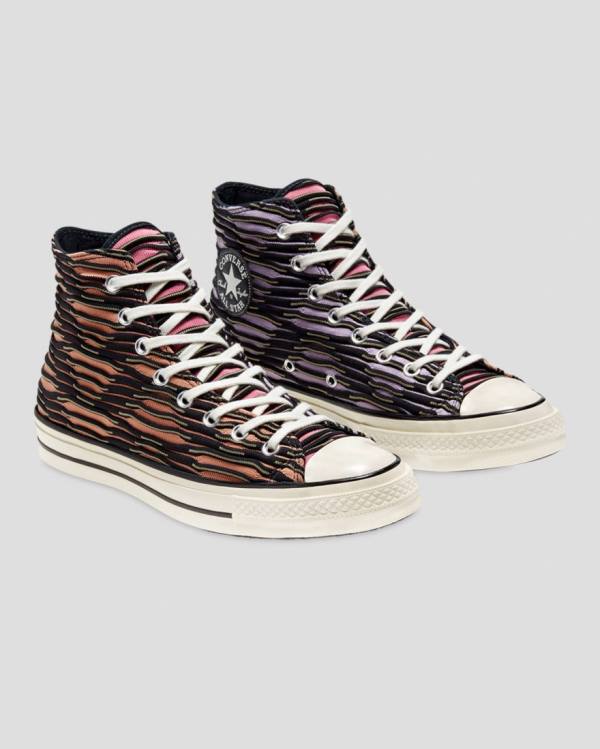 Zapatillas Altas Converse Chuck 70 Wavy Knit Tenis Naranjas Negras Moradas | CV-546KVZ