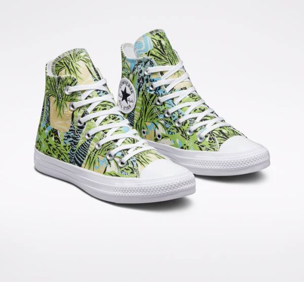 Zapatillas Altas Converse Chuck Taylor All Star Tropical Florals Tenis Verde Claro Blancas | CV-089LWM