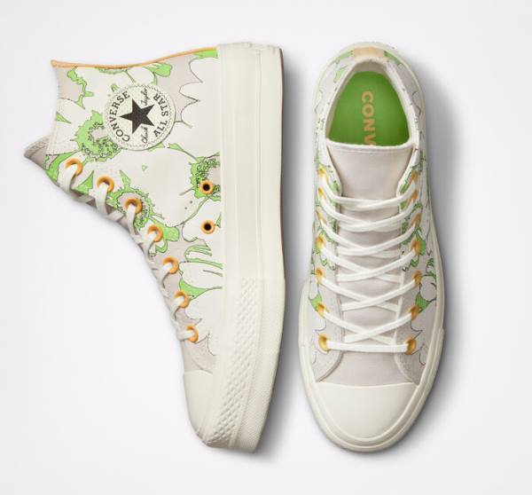 Zapatillas Altas Converse Chuck Taylor All Star Lift Plataforma Crafted Florals Tenis Marrones Verde Claro | CV-109SEZ