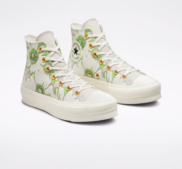 Zapatillas Altas Converse Chuck Taylor All Star Lift Plataforma Crafted Florals Tenis Marrones Verde Claro | CV-109SEZ