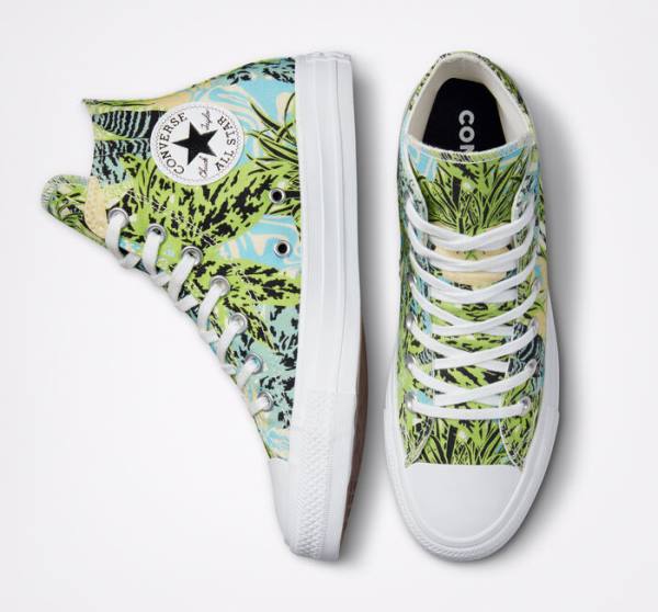 Zapatillas Altas Converse Chuck Taylor All Star Tropical Florals Tenis Verde Claro Blancas | CV-273MAN