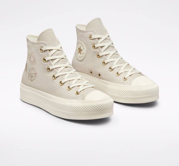 Zapatillas Altas Converse Chuck Taylor All Star Lift Plataforma Golden Elements Tenis Marrones Doradas Claro | CV-284AYO