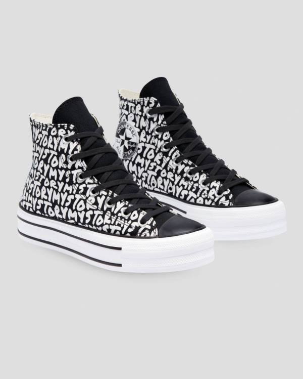 Zapatillas Altas Converse Chuck Taylor All Star My Story Double Stacked Lift Tenis Negras | CV-319OMC