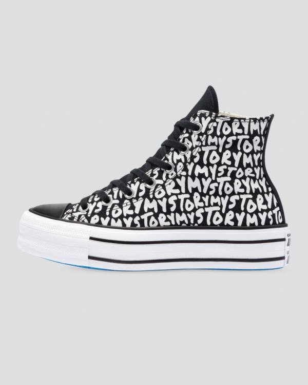 Zapatillas Altas Converse Chuck Taylor All Star My Story Double Stacked Lift Tenis Negras | CV-319OMC