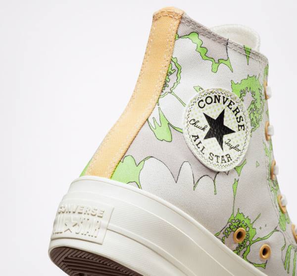 Zapatillas Altas Converse Chuck Taylor All Star Lift Plataforma Crafted Florals Tenis Marrones Verde Claro | CV-398BAQ