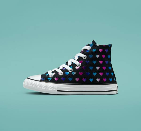 Zapatillas Altas Converse Chuck Taylor All Star Foil Hearts Tenis Negras Blancas Rosas | CV-528VJB