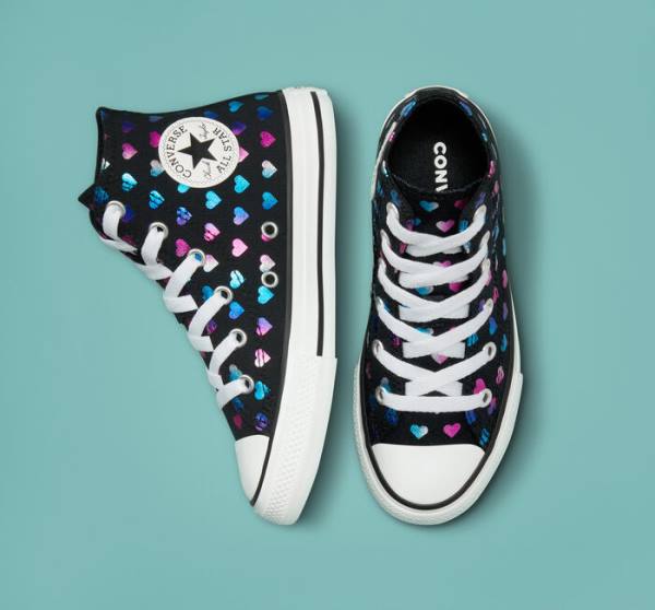 Zapatillas Altas Converse Chuck Taylor All Star Foil Hearts Tenis Negras Blancas Rosas | CV-528VJB