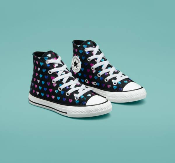 Zapatillas Altas Converse Chuck Taylor All Star Foil Hearts Tenis Negras Blancas Rosas | CV-528VJB