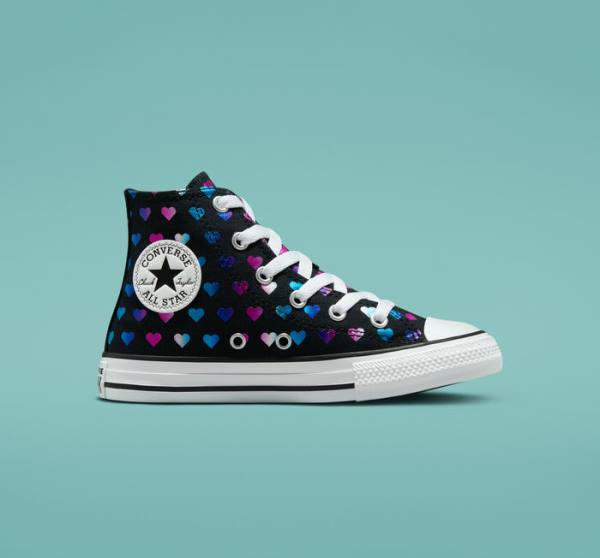 Zapatillas Altas Converse Chuck Taylor All Star Foil Hearts Tenis Negras Blancas Rosas | CV-528VJB