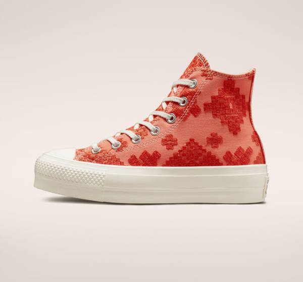 Zapatillas Altas Converse Chuck Taylor All Star Lift Plataforma Tonal Embroidery Tenis Naranjas | CV-572BHL