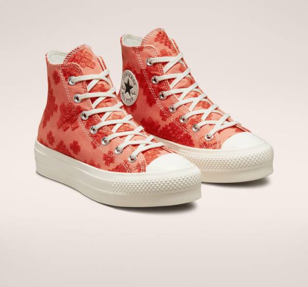 Zapatillas Altas Converse Chuck Taylor All Star Lift Plataforma Tonal Embroidery Tenis Naranjas | CV-572BHL