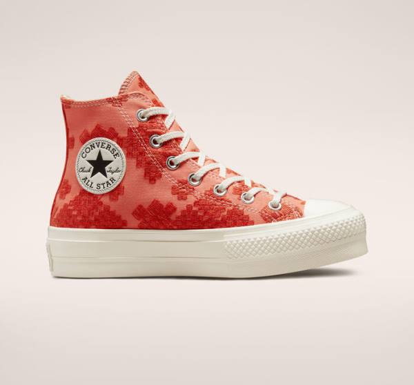 Zapatillas Altas Converse Chuck Taylor All Star Lift Plataforma Tonal Embroidery Tenis Naranjas | CV-572BHL