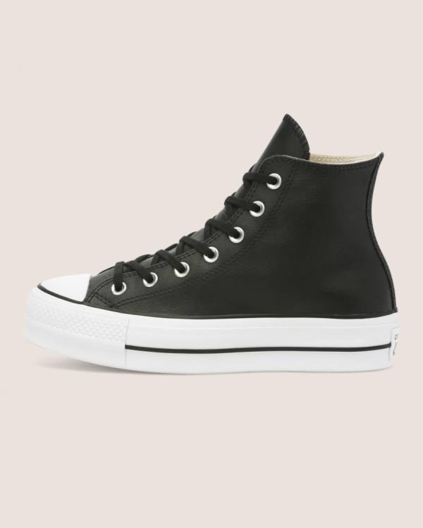 Zapatillas Altas Converse Chuck Taylor All Star Lift Clean Cuero Tenis Negras | CV-673GBI