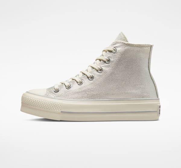 Zapatillas Altas Converse Chuck Taylor All Star Lift Plataforma Metallic Twill Tenis Plateadas Plateadas | CV-752AHK