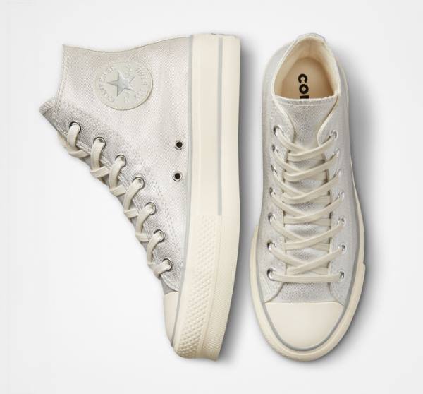 Zapatillas Altas Converse Chuck Taylor All Star Lift Plataforma Metallic Twill Tenis Plateadas Plateadas | CV-752AHK