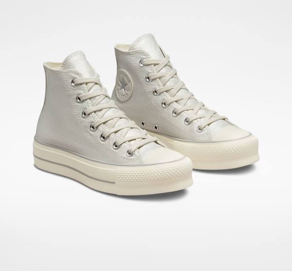 Zapatillas Altas Converse Chuck Taylor All Star Lift Plataforma Metallic Twill Tenis Plateadas Plateadas | CV-752AHK