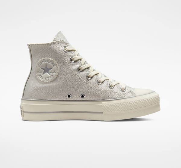 Zapatillas Altas Converse Chuck Taylor All Star Lift Plataforma Metallic Twill Tenis Plateadas Plateadas | CV-752AHK