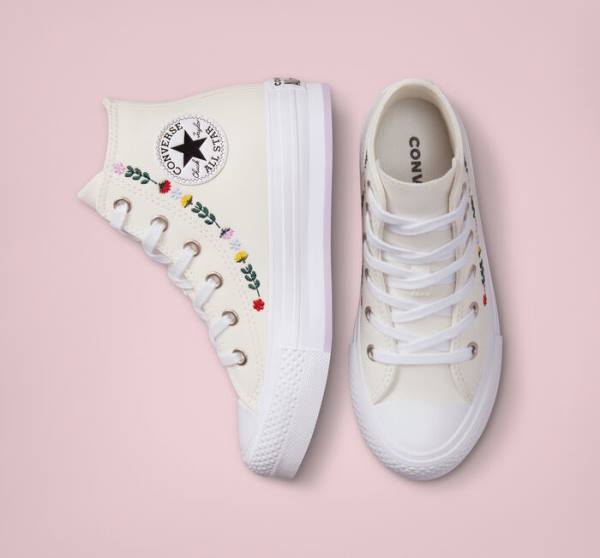 Zapatillas Altas Converse Chuck Taylor All Star Lift Plataforma Floral Embroidery Tenis Blancas Blancas | CV-804UFH