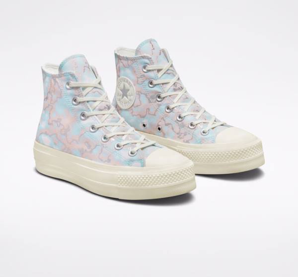 Zapatillas Altas Converse Chuck Taylor All Star Lift Plataforma Marble Tenis Plateadas | CV-903VAF