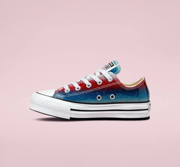 Zapatillas Bajas Converse Chuck Taylor All Star Lift Plataforma Glitter Drip Tenis Azules Blancas Rojas | CV-360REU