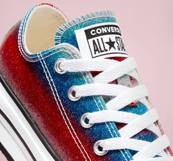 Zapatillas Bajas Converse Chuck Taylor All Star Lift Plataforma Glitter Drip Tenis Azules Blancas Rojas | CV-360REU