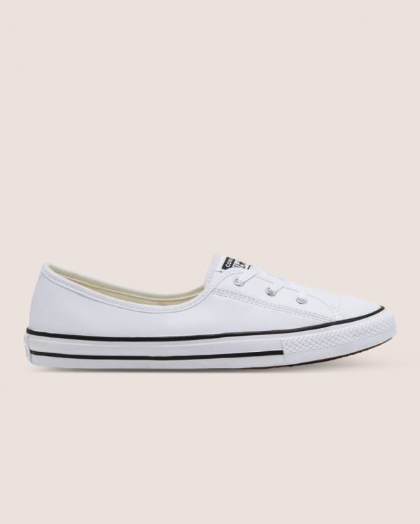 Zapatillas Bajas Converse Chuck Taylor All Star Ballet Encaje Faux Cuero Slip Tenis Blancas | CV-431UNT