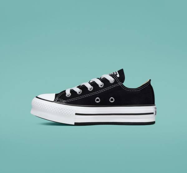 Zapatillas Bajas Converse Chuck Taylor All Star Lift Plataforma Tenis Negras Blancas | CV-489WTB