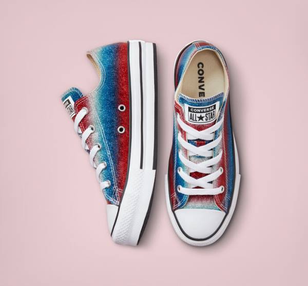 Zapatillas Bajas Converse Chuck Taylor All Star Lift Plataforma Glitter Drip Tenis Azules Blancas Rojas | CV-492WPQ