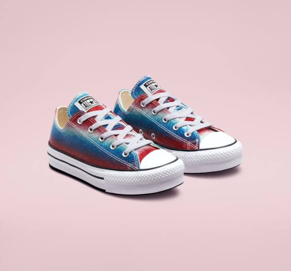 Zapatillas Bajas Converse Chuck Taylor All Star Lift Plataforma Glitter Drip Tenis Azules Blancas Rojas | CV-492WPQ