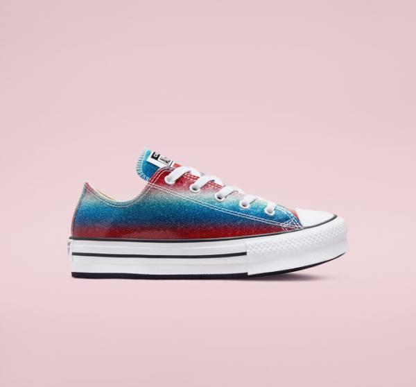 Zapatillas Bajas Converse Chuck Taylor All Star Lift Plataforma Glitter Drip Tenis Azules Blancas Rojas | CV-492WPQ