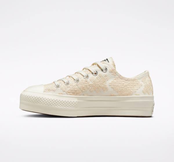 Zapatillas Bajas Converse Chuck Taylor All Star Lift Plataforma Tonal Embroidery Tenis Blancas | CV-531ZIY