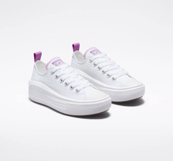 Zapatillas Bajas Converse Chuck Taylor All Star Move Plataforma Tenis Blancas Moradas Blancas | CV-547VRM