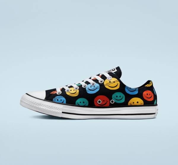 Zapatillas Bajas Converse Chuck Taylor All Star Happy Faces Tenis Negras | CV-675XLS