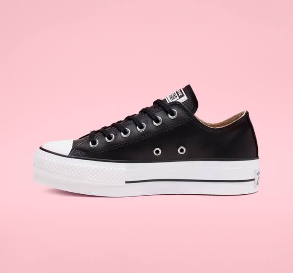 Zapatillas Bajas Converse Chuck Taylor All Star Lift Plataforma Cuero Tenis Negras Blancas | CV-749RHS