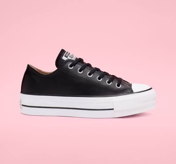 Zapatillas Bajas Converse Chuck Taylor All Star Lift Plataforma Cuero Tenis Negras Blancas | CV-749RHS