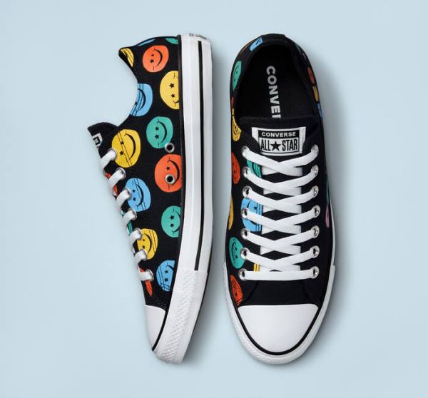 Zapatillas Bajas Converse Chuck Taylor All Star Happy Faces Tenis Negras | CV-809ZHJ